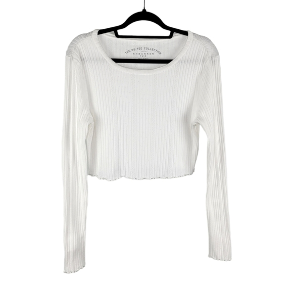 Aero OG Tee Collection White Cropped Rib Knit Lettuce Hem Top Junior's Size XL - Picture 1 of 8